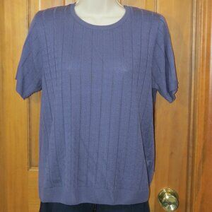 Alfred Dunner Dark Orchid Short Sleeve Round Neck Lightweight Sweater Med Petite